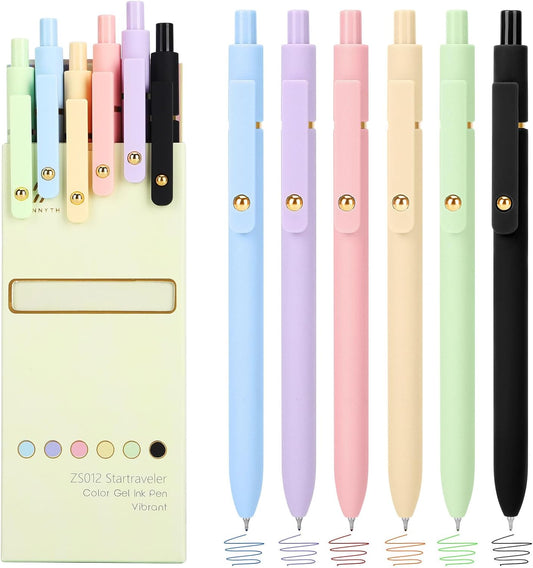 Ddaowanx Colored Gel Pens, 0.5mm Fine Point Retractable,Colorful Pens for Journaling,School Supplies, Gifts for Nurse and Teens, Stockings Stuffers for Women(6Pcs-Aesthetic Colors)