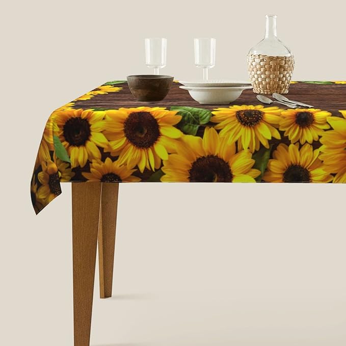 Worltoldb Sunflower Tablecloths Polyester Table Cloth for Kitchen Dinning Table Washable Table Cover for Parties Wedding Picnic Farmhouse