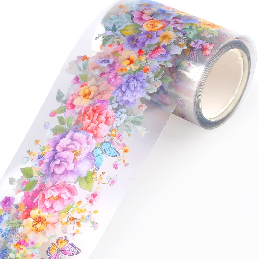 1 Roll Colorful Floral Washi Tape for Scrapbooking Scrap Booking Supples Kit Cute Butterfly Tapes Sticker Spring Flower Washi Tapes Transparent PET Tape Stickers for Journaling Junk Journal supplies