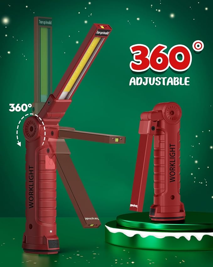 Coquimbo Tool Gifts for Men Dad, Rechargeable Flashlight LED Work Lights Grill Light with Magnetic Base 5 Modes 360° Rotate Mens Dad Husband Him Gifts (4 Pack Red)