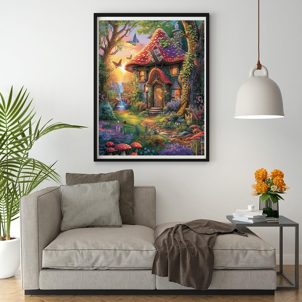 Art Crafts 14ct Counted Cross Stitch Patterns Kits Mushroom House Butterflies Printed Stamped Cross Stitch Kits for Adults Needlepoint Kits (Mushroom House Butterflies)