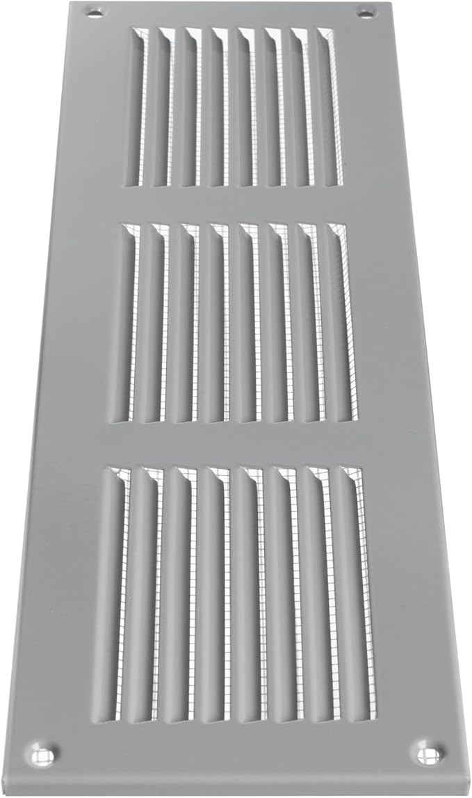 Repa Market 12x4 Inch Air Vent Cover/Gray Galvanized Steel Louvered Grill Cover with Mesh Screen/Wall or Ceiling Vent/Durable Flush Mount HVAC Register for Indoor and Outdoor Ventilation