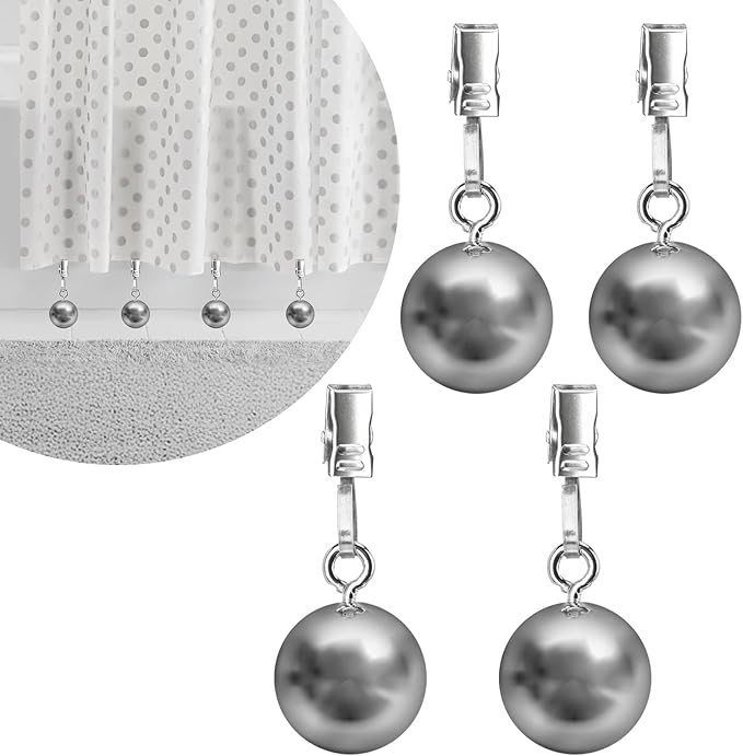 4 Pack Shower Curtain Weights, Prevent Curtain Liner from Blowing Around, Stainless Steel Shower Liner Weights Clip Down Curtain, Garden Flags Tablecloth