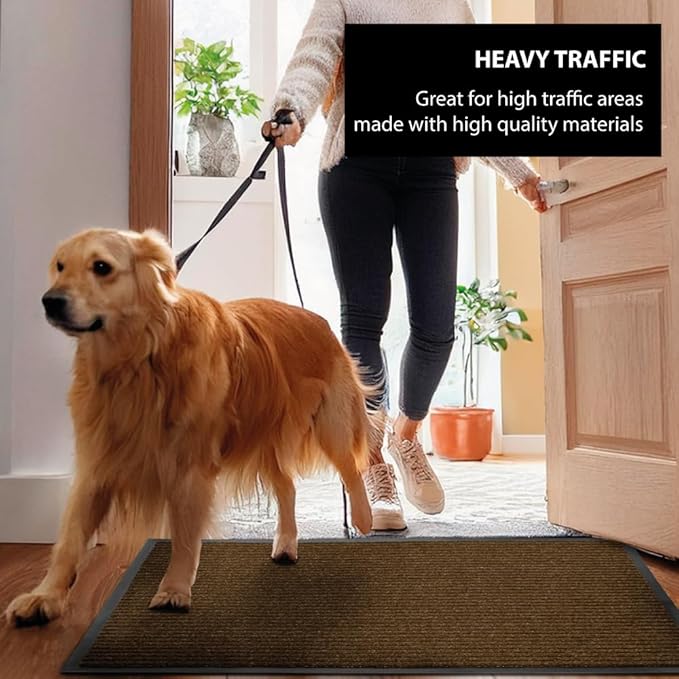 UNIMAT Tra c Guard Door Mat, 4´x 6´, Heavy Duty Waterproof Doormat, Stain and Fade Resistant Welcome Mats, Durable Rubber Backing, Low Pro le Entryway Rug, Shoe and Boot Scraper, Brown