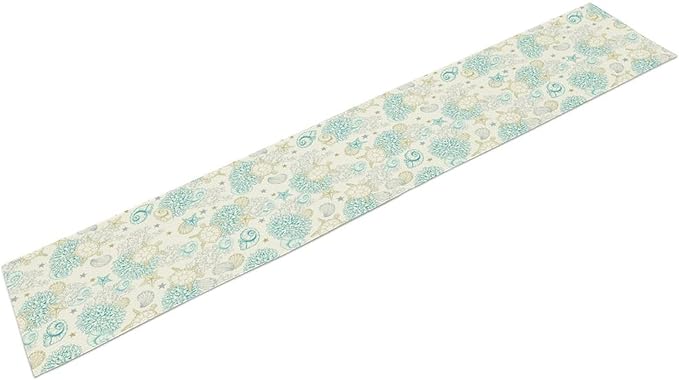 Ocean Coastal Table Runner, Nautical Summer Beach Coral Sea Turtle Table Runner for Kitchen Coffee Dining Bedroom Living Room Dinner 13x90in