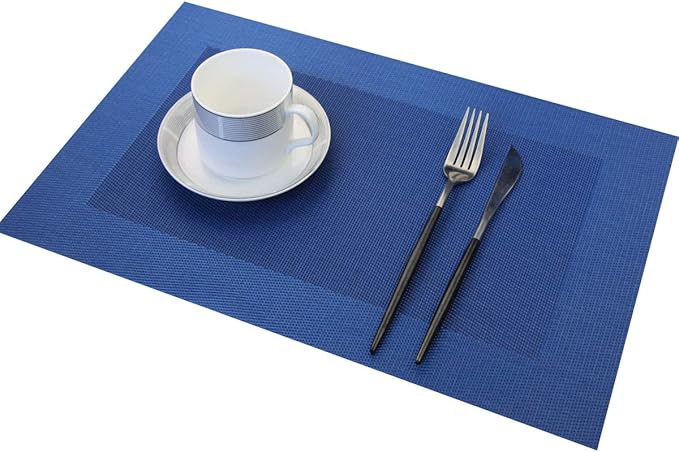 PIGCHCY Placemats Vinyl Washable Table Mats Elegant Non-Slip Placemats for Dinner Table Set of 4 (Navy Blue)