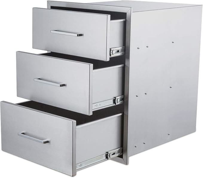 18" W x 24" H x 23" D Stainless Steel Outdoor Kitchen Drawers BBQ Drawer Triple Access Drawers Flush Mount for Outdoor Kitchens Or BBQ Island