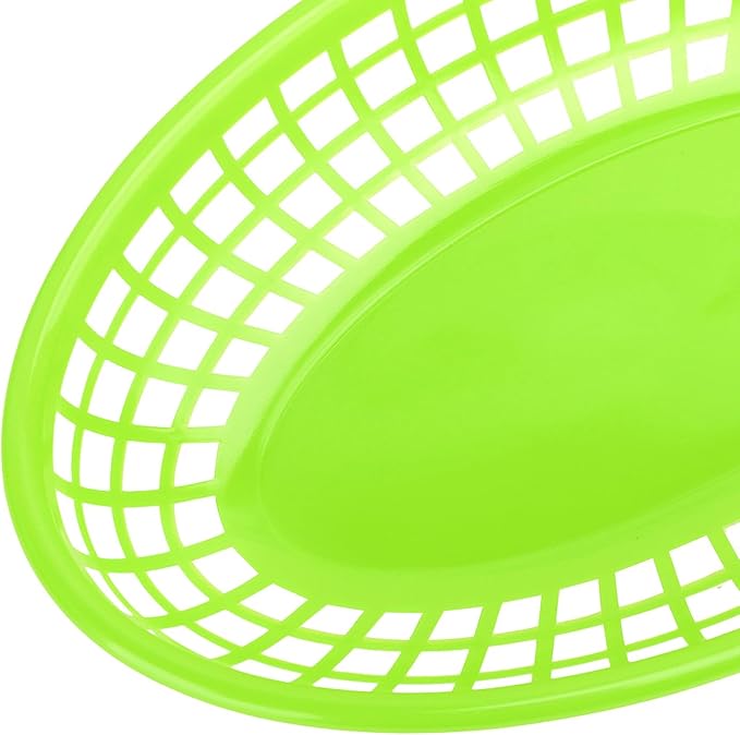 80 Pcs 9 x 5.7 Inch Reusable Oval Fast Food Baskets, Sturdy Plastic Serving Baskets for Fast Food, Parties, Picnics, BBQs and Snacks, by KUKLIPJIM.(Green)