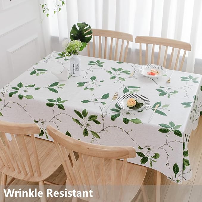 TruDelve Heavy Duty Vinyl Table Cloth Plastic Table Cloth for Kitchen Dining Table Wipeable PVC Waterproof Tablecloth for Rectangle Table (54'' x 72'', Green Leaves)