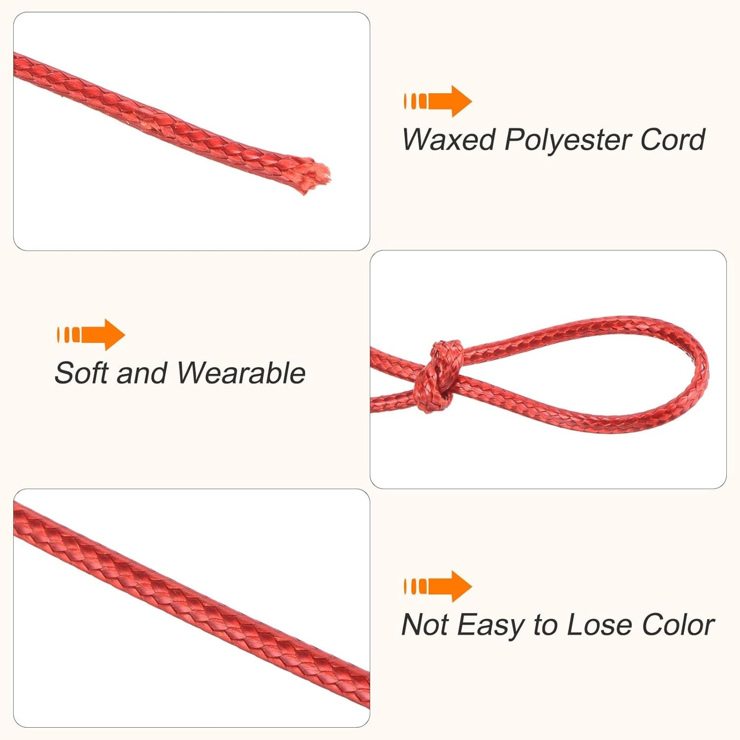 MECCANIXITY Waxed Cord 2mm Waxed Polyester Cord 98 Yard Wax String for Bracelet Making, Necklaces, Beading, Jewelry Making and DIY Crafts(Red)