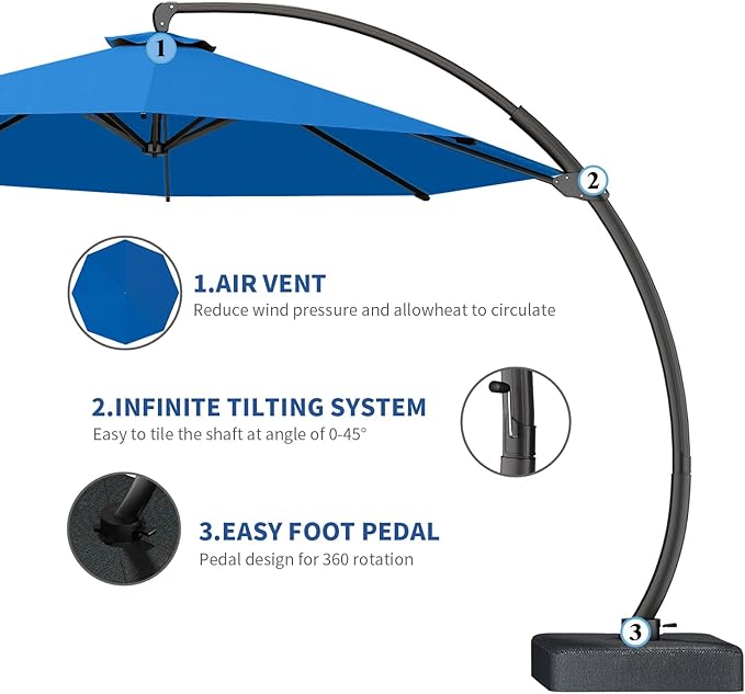 7 Piece Patio Dining Set with 11ft Patio Umbrella (Royal Blue), 7 Gray Outdoor HDPE Dining Set with 6 Chairs + 1 Large Table, for Market, Pool, Garden, Backyard, Deck