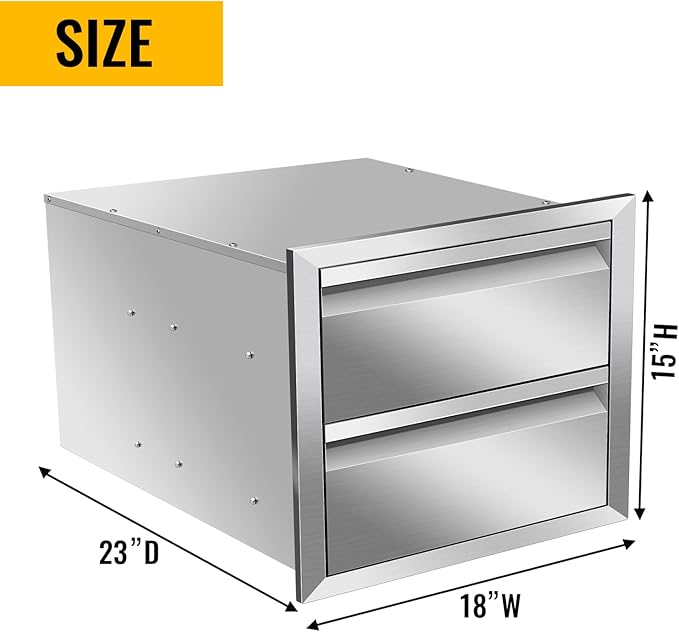 Outdoor Kitchen Drawers, Box Frame Style Flush Mount BBQ Drawer w/Stainless Steel Handle, BBQ Island Drawers For Patio Grill Station,Double Drawers