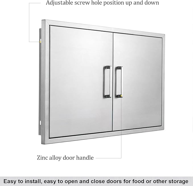 Outdoor Kitchen Door, 28" W23 H Kitchen Access Door, Stainless Steel BBQ Double Doors, Available for Outdoor Kitchen Island