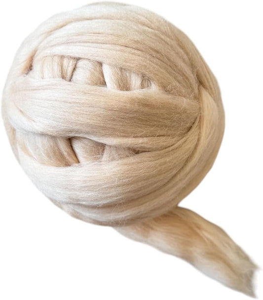 Cream Beige Wool Roving, 8 OZ. Best Wool for Needle Felting, Wet Felting, Handcrafts and Spinning