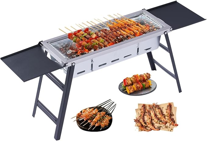 Outdoor Foldable Portable Barbecue Grills Stainless Steel Charcoal BBQ Tool Kits Outdoor Cooking Camping Hiking Picnics Tailgating Backpacking