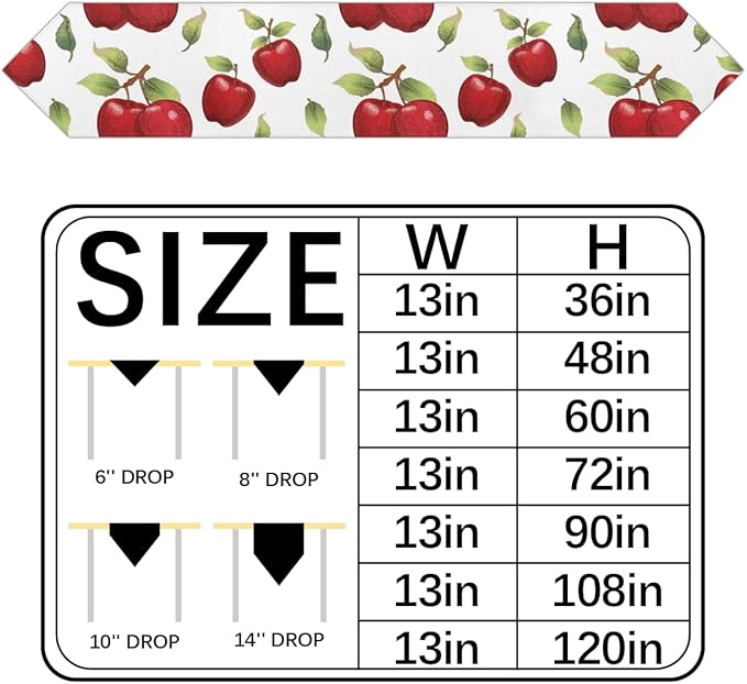 Apples Leaves Table Runners 60 Inches Long Table Runner Washable Kitchen Dining Tabletop Decor for Indoor Outdoor Party Wedding Dining Room Coffee Table Decoration 13x60 Inch
