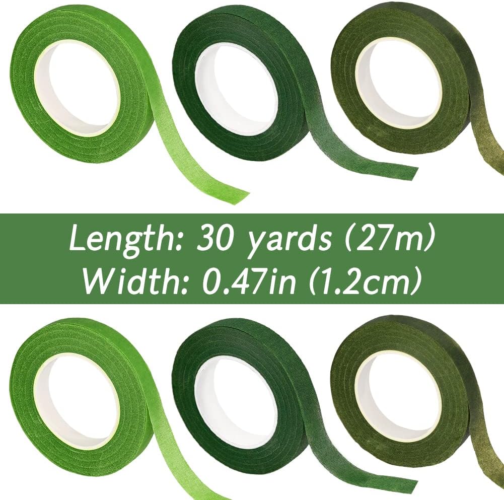 6 Rolls Floral Tape, 1/2" by 180Yard Green Floral Tape for Bouquet Stem Wrap Flower Arranging Craft Projects Corsages, Wedding Bouquet