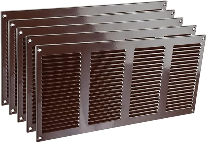 Vent Systems 16" x 8" Inch (Overall Dimensions) Pack of 5 - Brown - Air Vent Cover Metal Air Return Grill with Built-in Pest Guard Screen HVAC Vent Duct Cover for Home Improvement