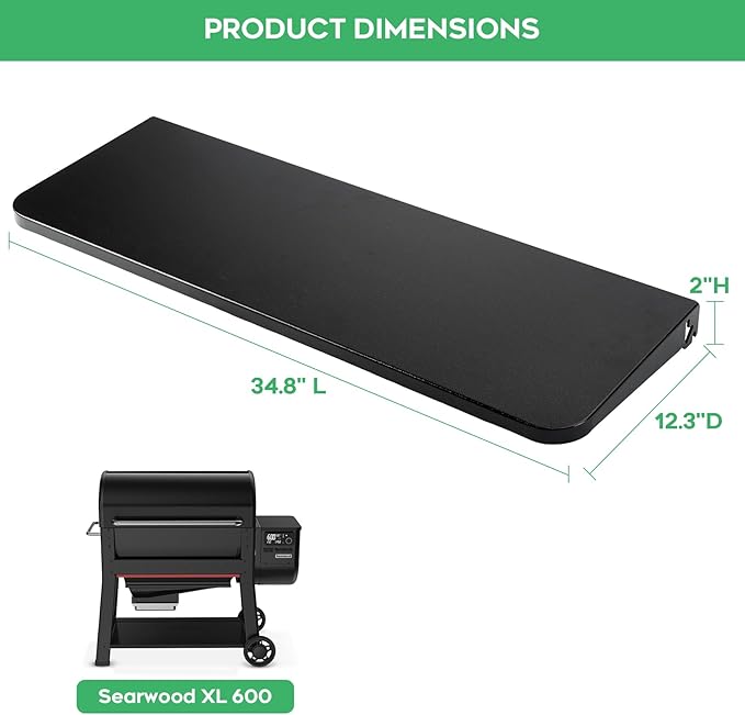 Folding Front Table Compatible with Weber Searwood 600 XL Pellet Grill,Ideal for Food Prep and Storage, 34.8" x 12.3"（Only Fit for Searwood 600 XL Pellet Grill）