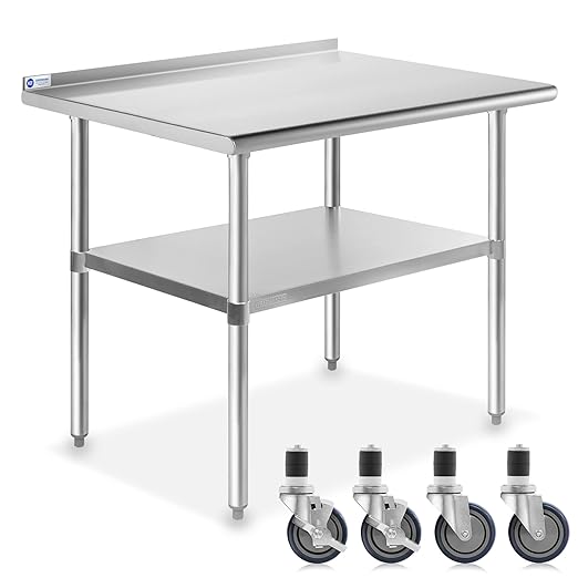 GRIDMANN Stainless Steel Table 36 in. x 24 in., NSF Commercial Kitchen Prep & Work Table w/Backsplash and Wheels