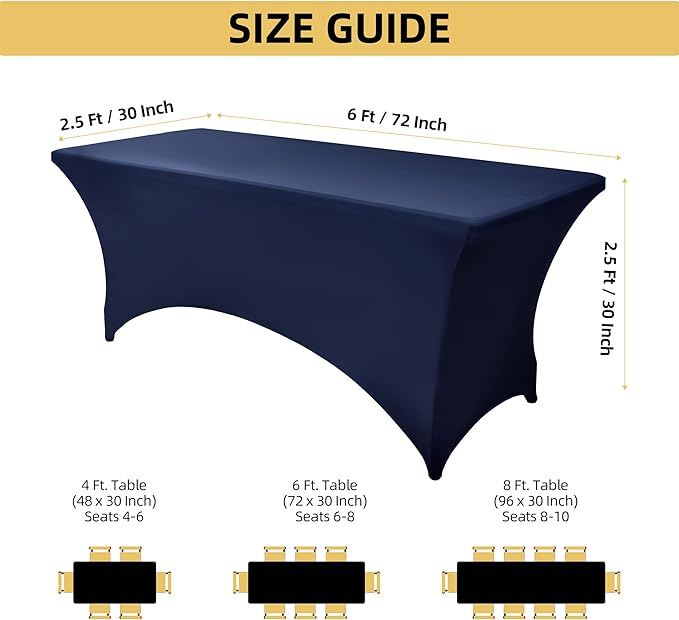 10-Pack 6ft Spandex Table Covers for Rectangle Standard Folding Tables - Wrinkle Resistant Stretch Tablecloths - Ultimate Fitted Table Protector for Parties, Banquet, Wedding