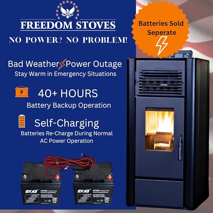 Freedom Stoves Pellet Stove: Independence PS21 Freestanding with Battery Backup and Wi-Fi, Heats 800–1800 Sq Ft, EPA Certified, 5 Year Warranty