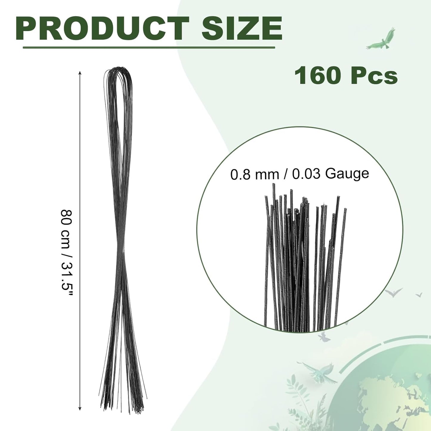 PATIKIL 32 Inch 22 Gauge Floral Stem Wire, 4 Pack/160 Pieces Bouquet Stem Paper Wrapped for DIY Crafts Flower Arrangements, Black