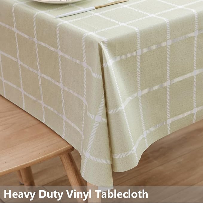 TruDelve Heavy Duty Vinyl Tablecloth Sage Green Plastic Table Cloth Spring Square Tablecloths Waterproof Outdoor Picnic Tables Cover (54'' x 54'', Plaid-3)