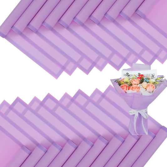FUHITIM 20 Sheets Flower Wrapping Paper - Waterproof Floral Bouquet Packaging Paper for DIY Crafts，Florist Supplies Packaging Paper for Wedding Birthday Gift (Translucent Lilac Purple)
