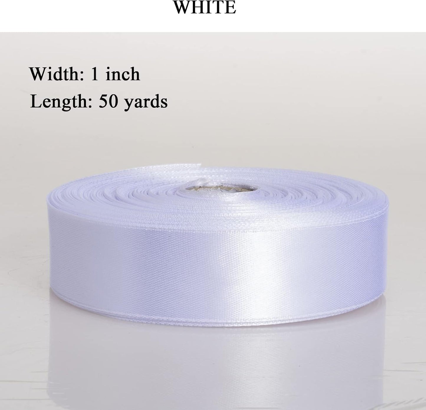 1 Inch White Solid Satin Ribbon, 50 Yards Craft Fabric Ribbon for Gift Wrapping Floral Bouquets Wedding Party Decoration