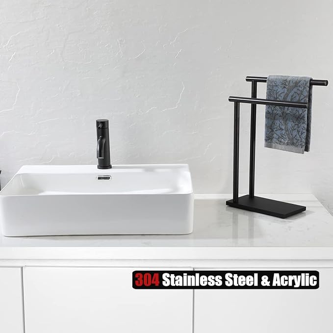 JQK Hand Towel Holder Stand Oil Rubbed Bronze, Modern Tree Rack Free Standing for Countertop with 12 Inch 2 Bars, 304 Stainless Steel ORB, HTT172-ORB