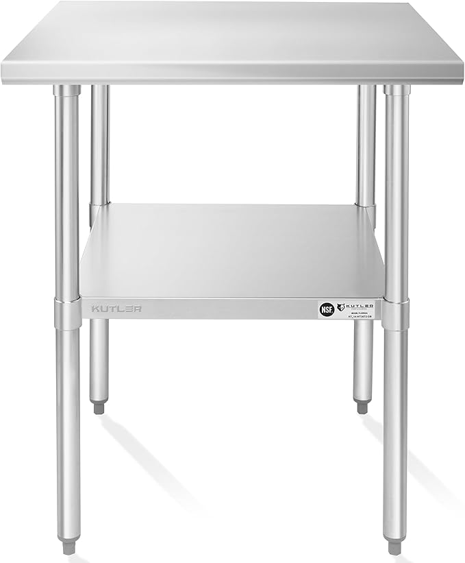 KUTLER Stainless Steel Table 30 x 30 Inches, NSF Heavy Duty Commercial Kitchen Prep and Work Table with Undershelf for Restaurant, Hotel, Home