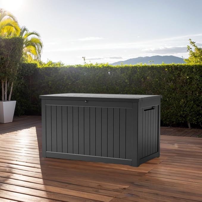 180 Gallon Large Resin Outdoor Storage Deck Box, for Patio Cushions, Garden Tools, Sports Equipment, and Pool Supplies, Lockable & Waterproof (Black)
