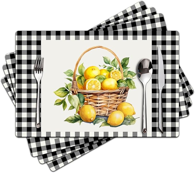 Placemats Set of 4 - Faux Leather Heat Resistant Placemats for Dinner Table, Non-Slip Waterproof Oil-Proof Washable Reusable Placemat for Indoor Outdoor Kitchen Decor, 15.75In*11.81In