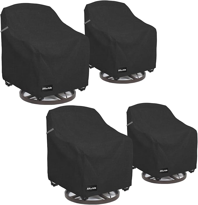 Swivel Patio Chair Cover 4 Pack,600D Waterproof Heavy Duty Outdoor Chair Cover(33 W x 35 D x 36 H inches),Patio Furniture Covers,Outdoor Furniture Covers Waterproof,Black