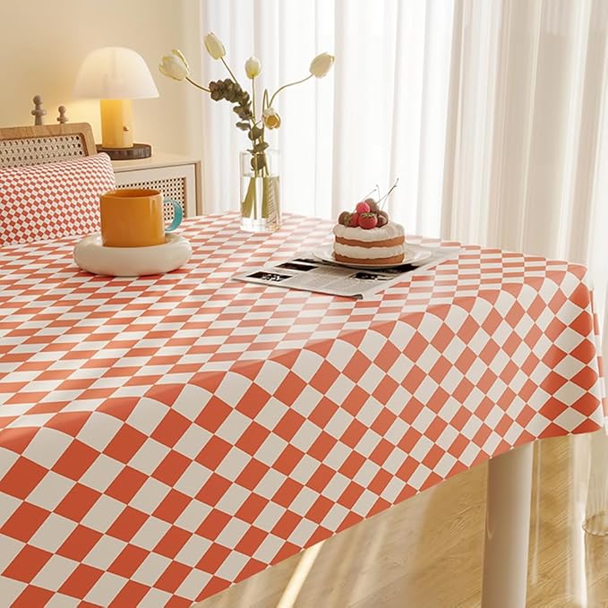 Rectangle Table Cloth,100% Waterproof Tablecloth Oil Proof Spill Proof Vinyl Table Cloth, Wipe Clean Plastic Table Cover for Dining, Camping, Indoor and Outdoor 52" x 70",Pink Checkered