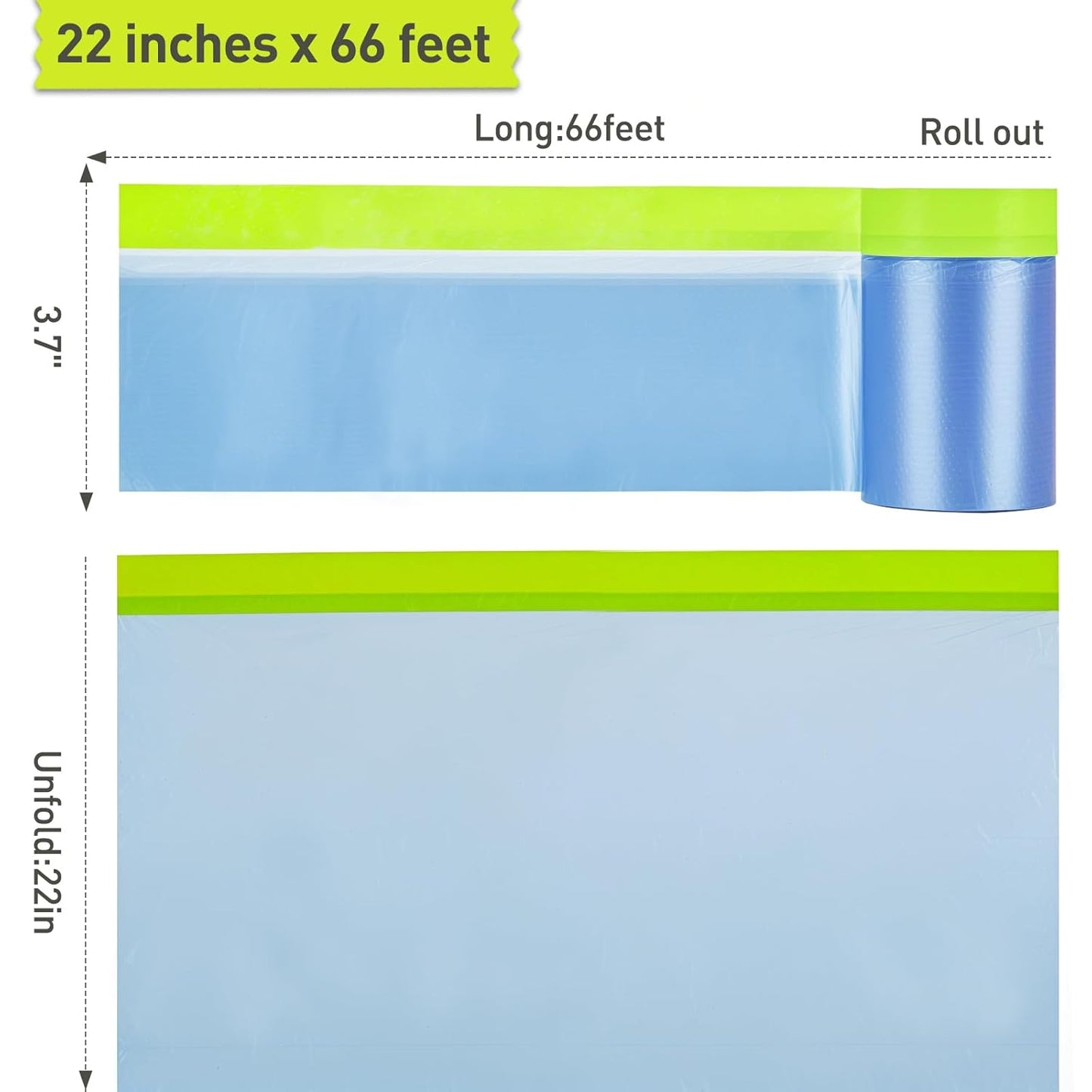 Pre-Taped Masking Film for Painting - 22" x 66' Painters Plastic Sheeting with Automotive Paint Tape and Drape for Covering Cars, Walls, Windows and Furniture Protection (2 Rolls)