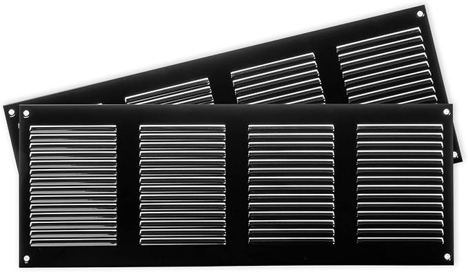 Repa Market 2-Pack Air Vent Cover 16x6 Inch (Outer Dimensions) Black Galvanized Steel Louvered Grill Cover with Mesh Screen/Wall or Ceiling Vent/HVAC Register for Indoor and Outdoor Ventilation