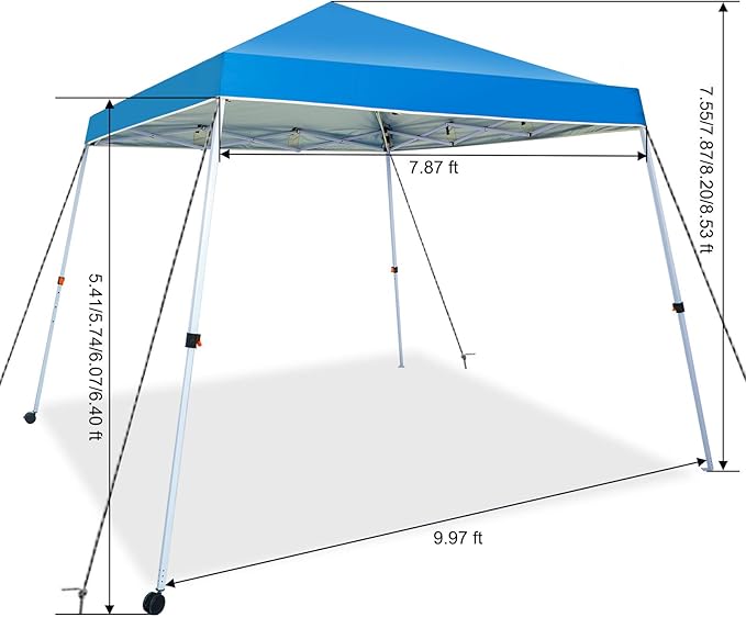 Sunnyglade 10x10 Ft Pop Up Canopy Tent One Button Easy Pop Up Outdoor Instant Folding Slant Leg Canopy with 2 Wheels and Deluxe Carry Bag(Blue)