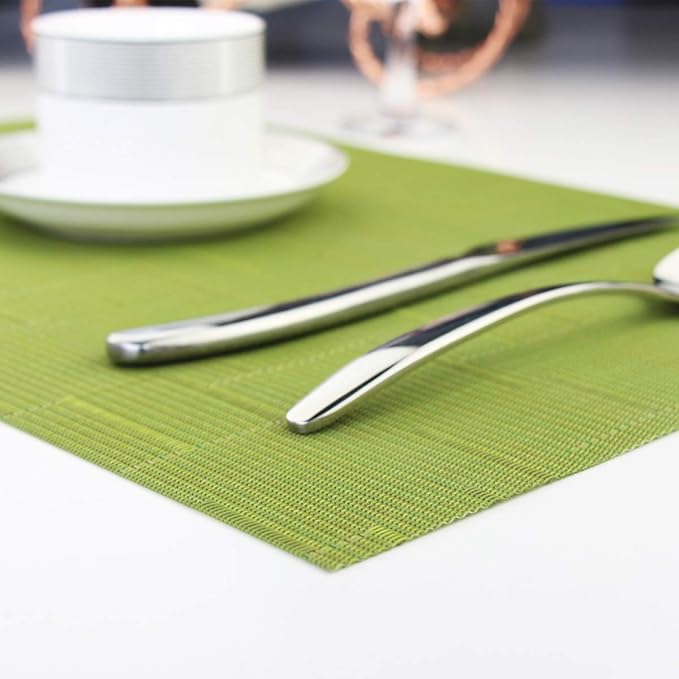 PIGCHCY Placemats Set of 8 Washable Durable Place Mats Vinyl Heat Resistant Non-Slip Table Mats Indoor Outdoor (Sage Green)