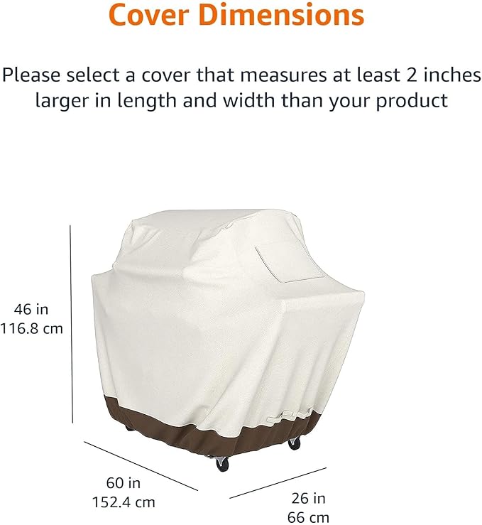 Amazon Basics Gas Grill Barbecue Cover for Outdoor, Waterproof, Anti-UV, Durable Heavy Duty, 60 inch, Medium, Beige