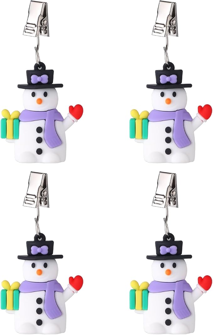 TwoFish Home Set of 4 Xmas Snowman Tablecloth Weight Clamps Decoration Xmas Snowman Tablecloth Weight Clamps Pack of 4
