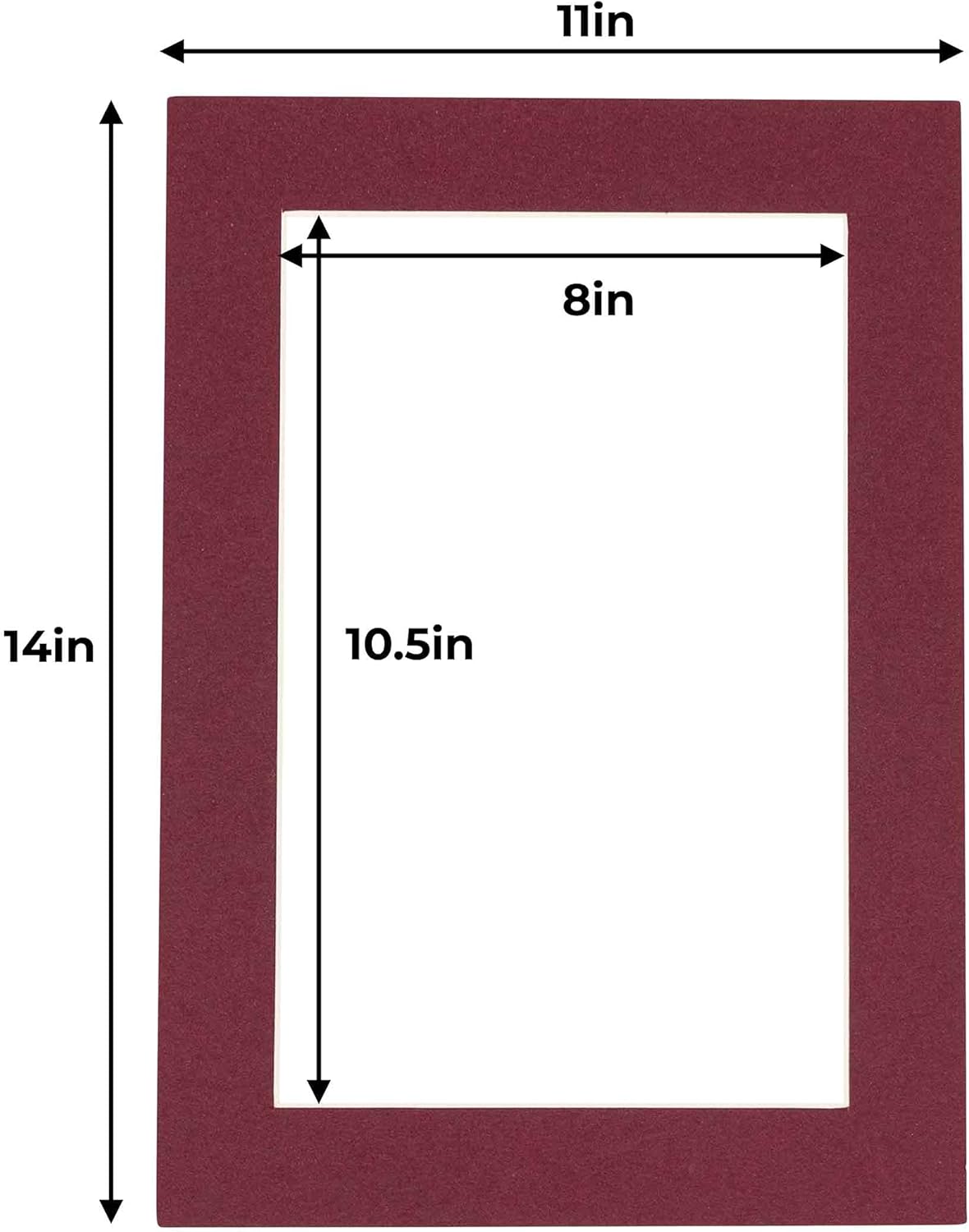 11x14 Mat for 8.5x11 Photo - Precut Maroon Picture Matboard for Frames 11 x 14 Inches - Bevel Cut Matte to Display Art 8.5 x 11 Inches - Acid Free Pack of 10 MATS with Backing Boards & Clear Bags