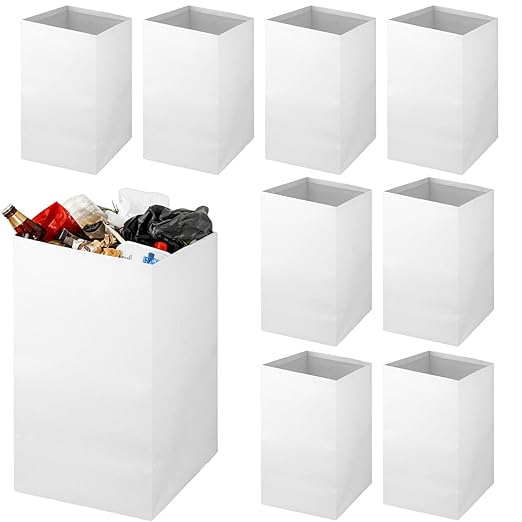 8 Pack 30 Gallon Disposable Trash Cans for Parties, Large Portable Self-Standing Garbage Bins, Foldable Garbage Recycling Boxes, Cardboard Trash Cans for Events and Weddings Outdoor Indoor