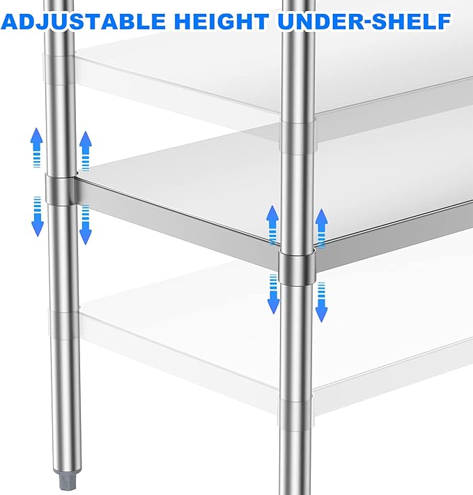 Stainless Steel Table for Prep & Work, 24x48 Inches, NSF Metal Commercial Heavy Duty Table with Adjustable Under Shelf and Foot for Restaurant, Home and Hotel