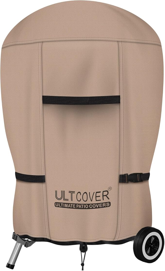 ULTCOVER Outdoor Waterproof Charcoal Kettle Grill Cover for Most 22 inch Round Smoker Size Up to 28” Dia x 35” H
