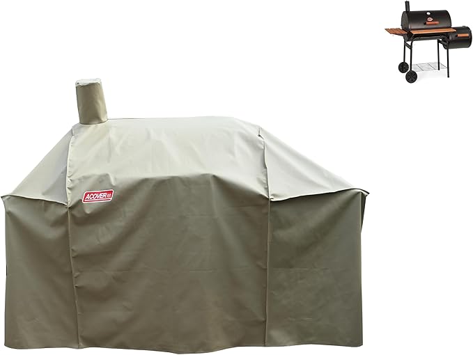 Smoker Grill Cover Sized for Char-Griller Charcoal Grill 2190 and 2197 Heavy Duty Waterproof Patio 600D Canvas Barbeque BBQ Grill Cover G21623(Brown)