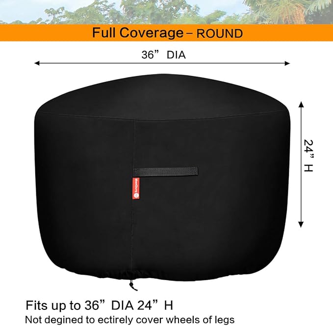 SheeChung Round Gas Fire Pit/Table Cover-Heavy Duty 600D Polyester with PVC Coating Material,100% Weather Resistant and Waterproof,Fits 30",33",36",35", 34" Fire Pit/Bowl Cover,Black,36”Dia X 24”H