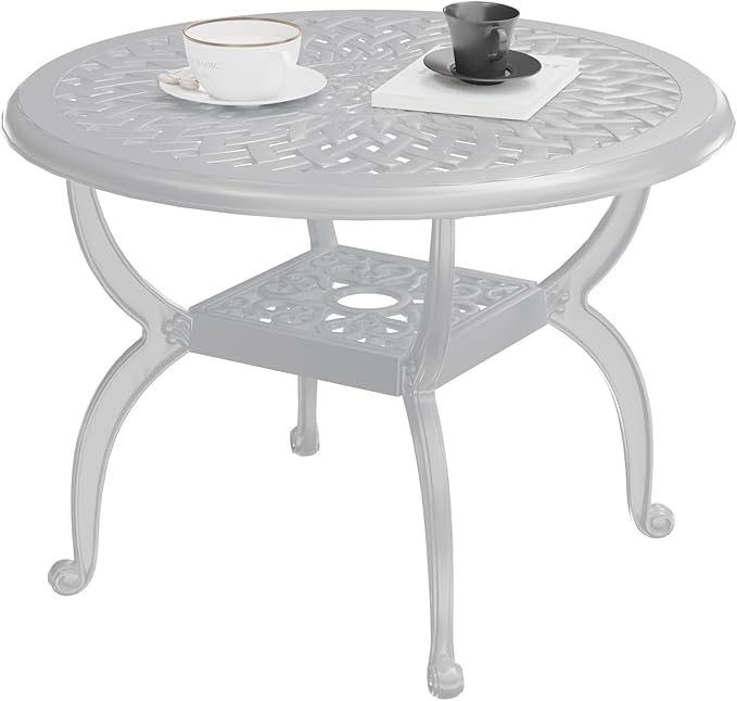 Cast Aluminum Outdoor Side Table, All Weather Round Bistro Table, Outdoor Coffee Table, Small End Table for Patio, Indoor, Lawn, Garden, White