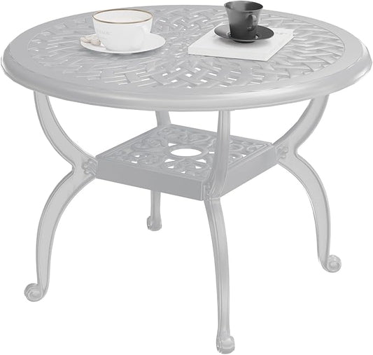 Cast Aluminum Outdoor Side Table, All Weather Round Bistro Table, Outdoor Coffee Table, Small End Table for Patio, Indoor, Lawn, Garden, White